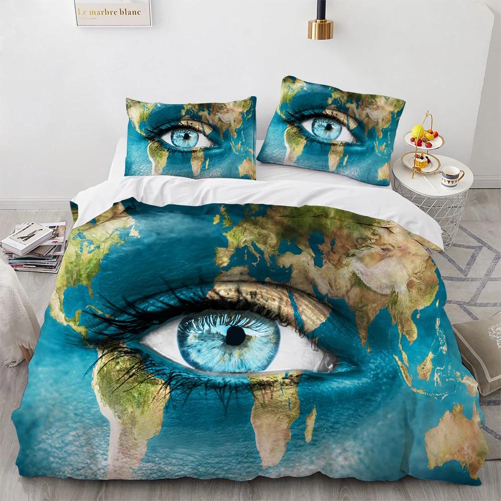 3D Evil Eye Duvet Cover Set Design Magic Drawing Eyes Bedding Sets Blue White Bedclothes King Full Twin Quilt Cover Queen Size