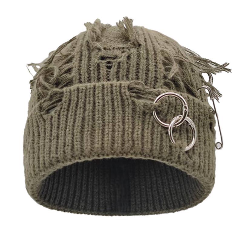 Unisex Distressed Knit Beanie - Trendy Autumn/Winter Fashion Hat