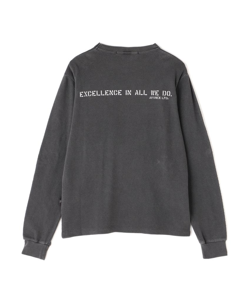 AVIREX Fade Wash Honeycomb Waffle Long Sleeve Size T-Shirt, Men's T-Shirt, L, 410, Charcoal, 783-5130010