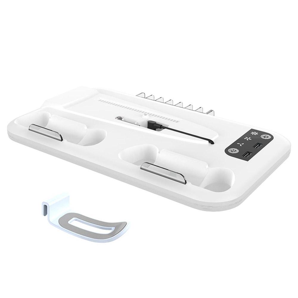 

Охлаждающая подставка для консоли PS5 Slim, подставка для зарядки контроллеров с крючком для гарнитуры, с RGB-подсветкой, слот для игр для PS5 Slim с дисководом и цифровой версии белый