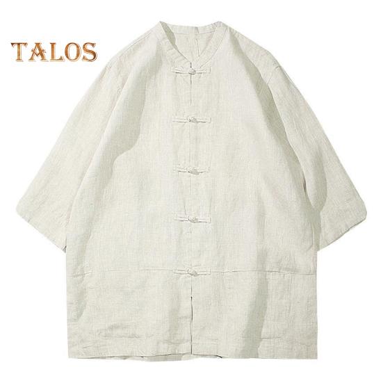 Men's Chinese Style Shirt Loose Retro Button-down Shirt with Pockets Cotton Linen Breathable Summer Shirt for Street Party Travel