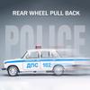 1:24 Lada 2106 Police Car Model Toy Metal Diecast Vintage Cars Sound Light Doors Opened Pull Back Simulation Vehicles Kids Gifts
