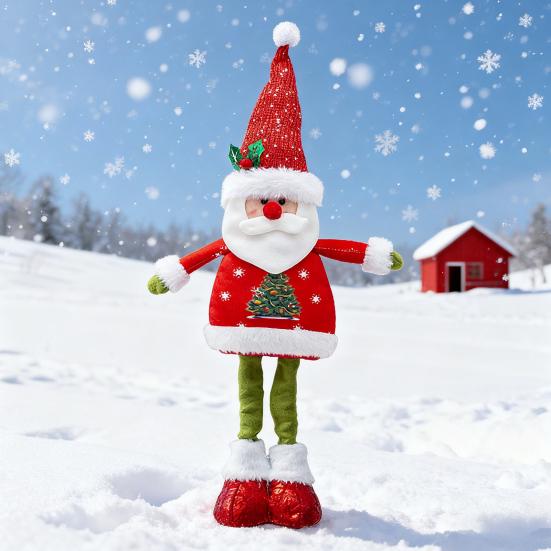 Christmas Doll Decoration Retractable Long Legs Plush Santa/Snowman/Reindeer Doll Toy Tabletop