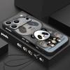 Black Coat Panda Pattern Lanyard Case For iPhone 17 Pro Max Soft Silicone Cover For iPhone 16 Pro Max Funda iPhone 15 14 13 12 11 16E Air