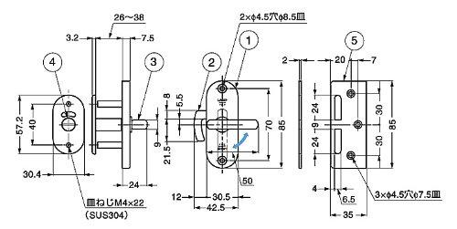 Sugatsune Industrial Lamp Mark Stainless Steel Sliding Door Surface Mounted Claw Lock (with Indicator) HHC-85