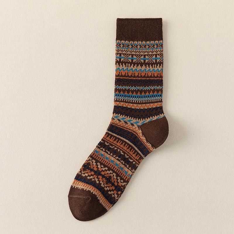 

Мужские носки средней длины с двойной иглой, в стиле ретро-этно, осенне-зимние, идеально подходят к ботинкам Мартин и с модным цветочным дизайном One Size