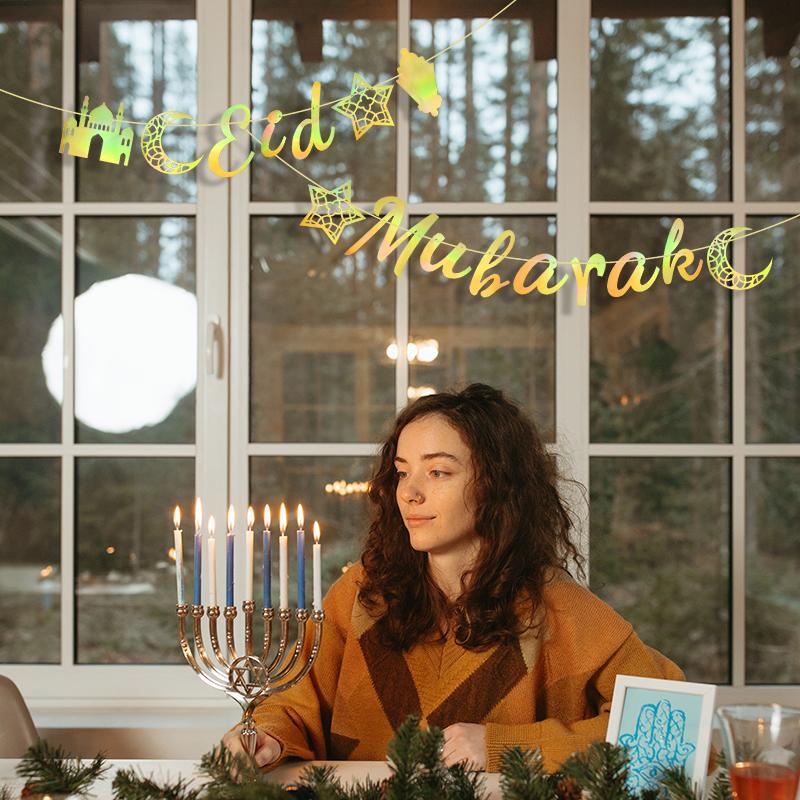 Ramadan Kareem Paper Banner Garland Gold Eid Mubarak Moon Star Hanging Ornaments Islamic Muslim Decoration for Home Party Supply