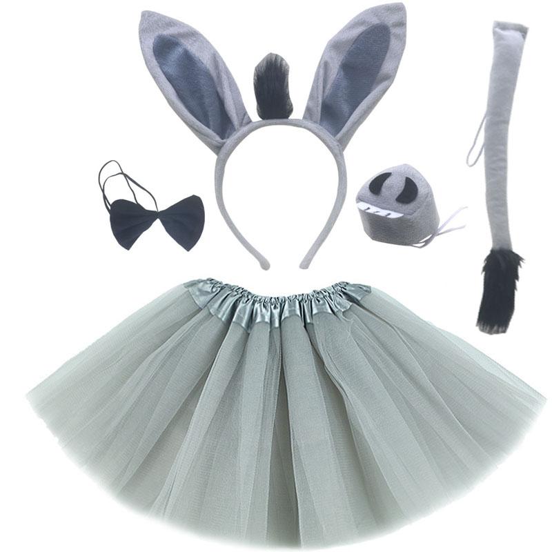 Tiere Eselskopfband Fliege Schwanz Handschuhe Tutu Rock Anime Requisiten Geburtstag Halloween Cosplay Kostüm für Kinder Erwachsene Kleid