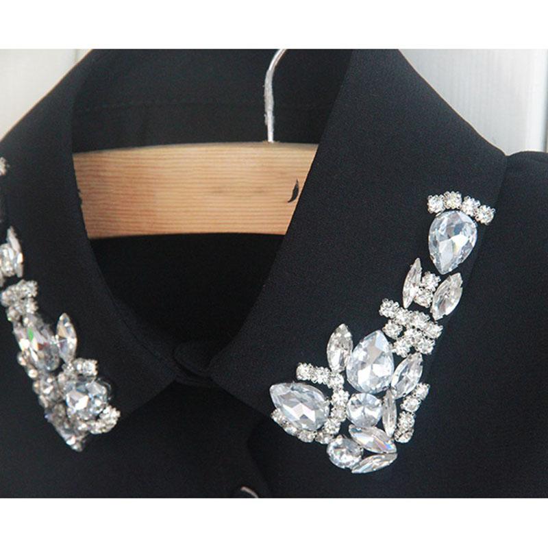 Women's Chiffon Shirt Collar Embroidered Nail Beads Versatile Fake Collar Water Diamond Decoration