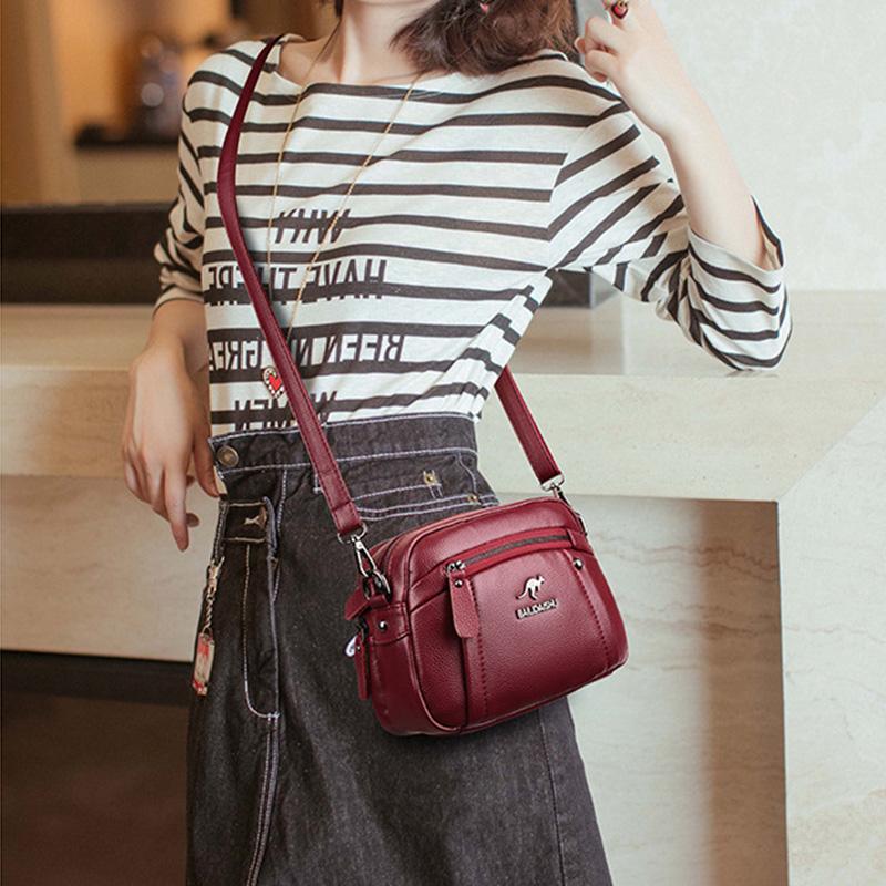 Women's Crossbody Bag, Water-Resistant Solid Color Square Shoulder Bag, Three Layer Zipper Closure Phone Purse Pouch for Women