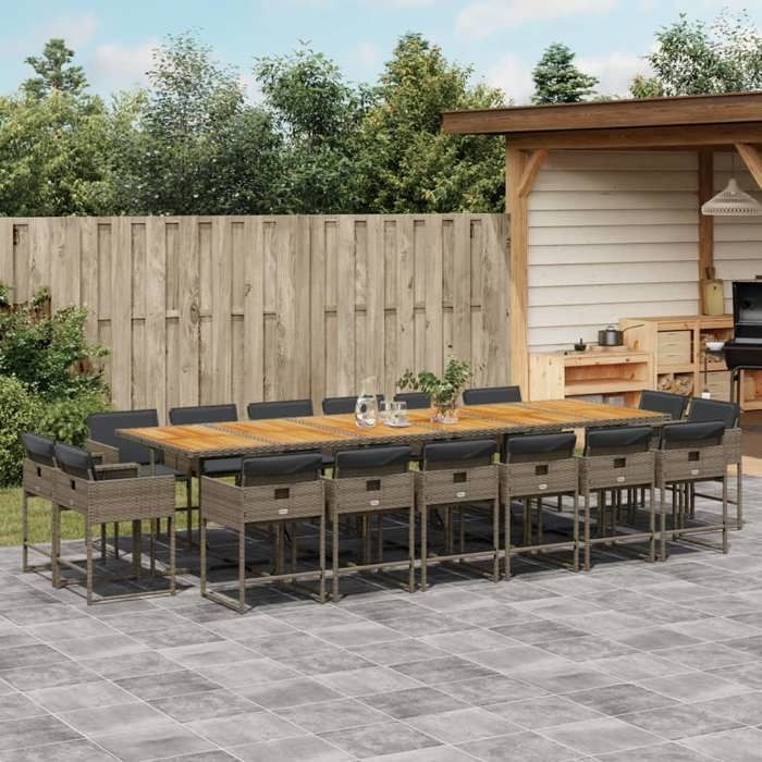 VidaXL 17-piece Garden Dining Set and Cushions Braided Resin 3278197