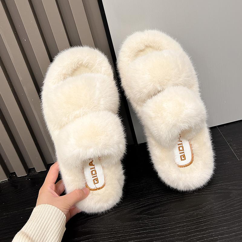 

Red thick-bottomed fluffy slippers for women to wear outside autumn and winter new fluffy lazy home cotton mop 35