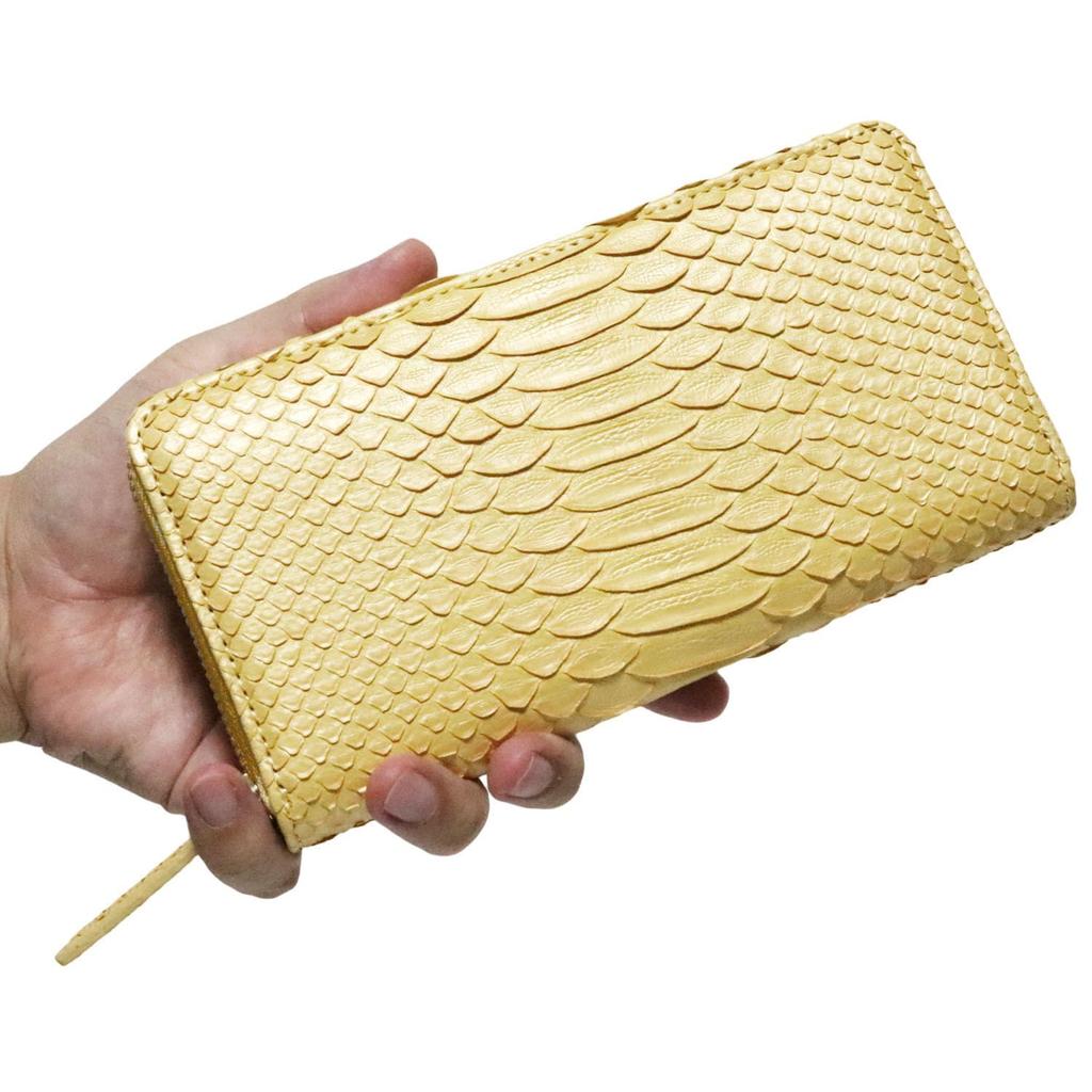 Gold Diamond Python Long Wallet Wallet Snake Skin Snake Skin Snake Skin Snake Skin Genuine Leather Round Zip Round Zipper Long Wallet Large Large