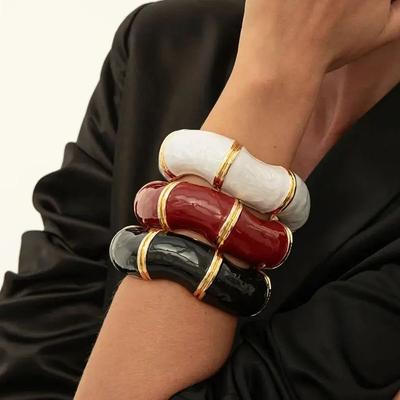 DIEZI Vintage Enamel Dripping Oil Irregular Wave Cuff Bangles Punk Exaggerated Geometric Bangles Bracelet Women Men Jewelry