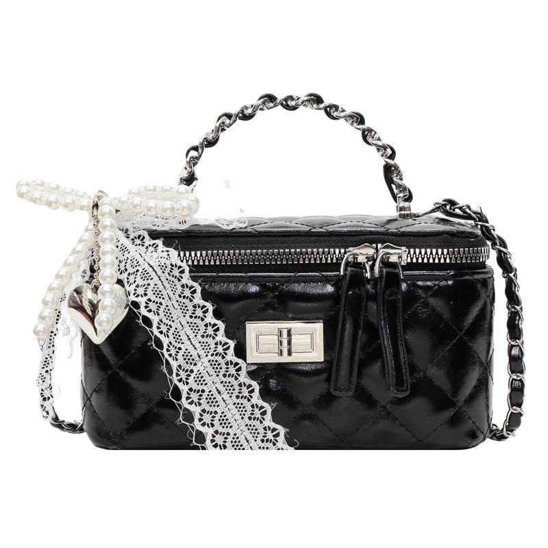 Xiaoxiangfeng exquisite and sweet diamond portable box bag popular versatile Korean women's commuter style versatile messenger bag