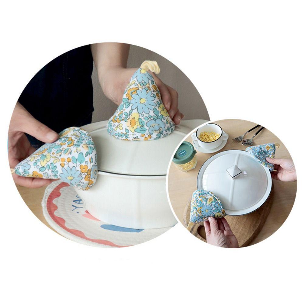 Anti-Scalding Triangle Pot Hat Floral Print Kitchen Pot Lid Sleeve Pot Hat Cover  Kitchen