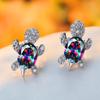 Female Rainbow Small Oval Turtle Crystal Stone Earring Classic Silver Color Wedding  For Women