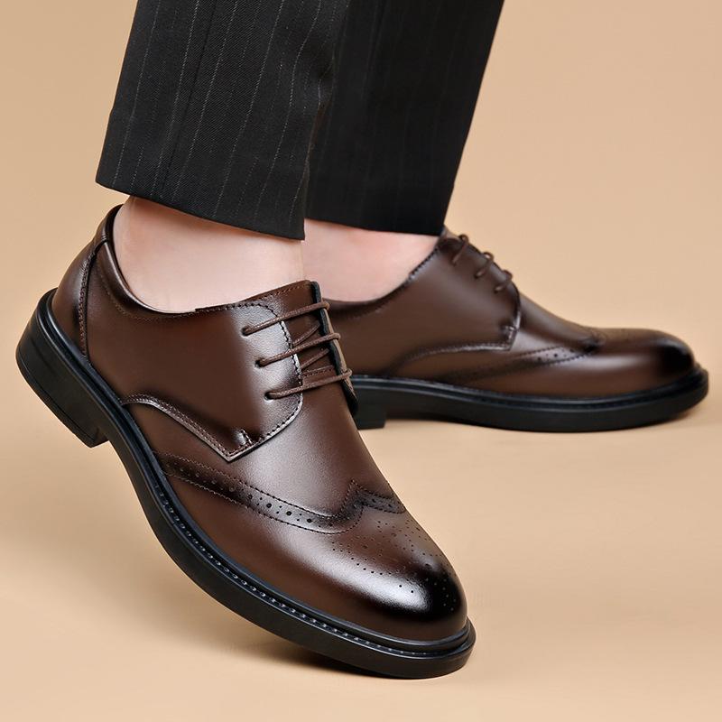 2025 Summer Men's Leather Shoes British Style Casual Business Groom Derby Shoes Heightening Single Shoes Black Formal Men's