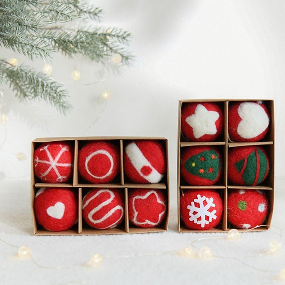 6pcs Hanging Felt Christmas Ball Wool Felt Christmas Pendant Colorful   Xmas Tree