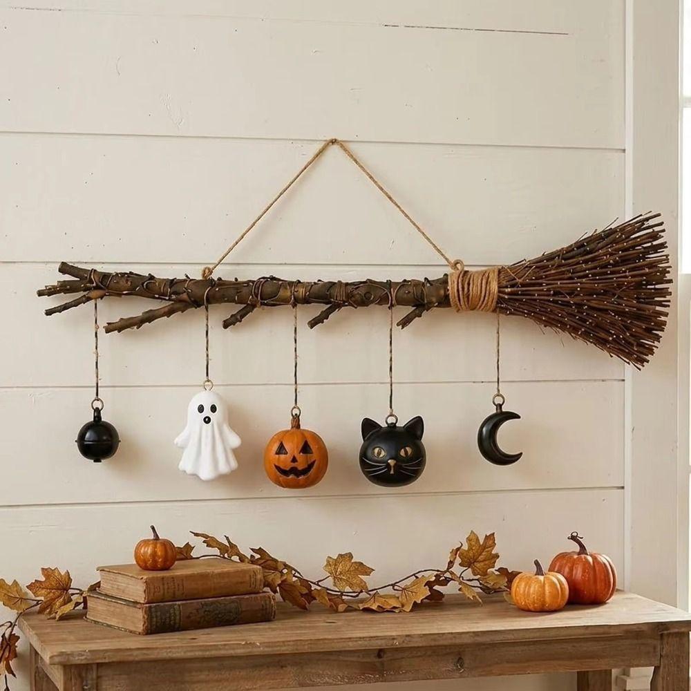 Glowing Halloween Wall Art LED Lighted Glowing Broom Ghost Halloween Props Haunted House
