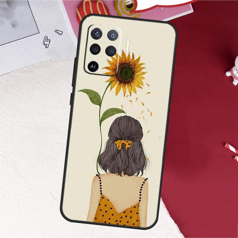 Beauty Yellow Sunflower Case For Oppo A17 A57 A77 A74 A54 A94 A78 A98 A18 A60 A80 A40 A38 A58 A96 A76 A16 A15 A5 Pro