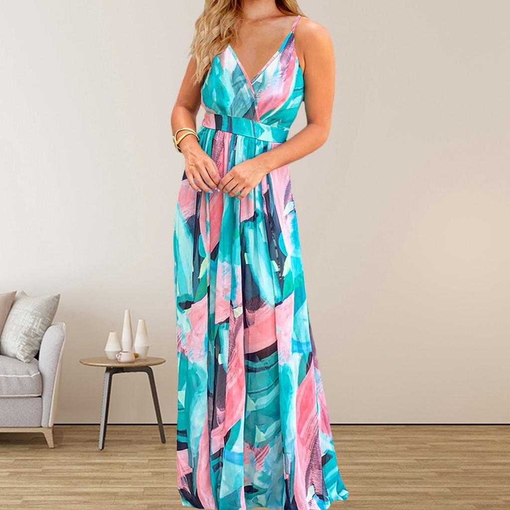 Boho Maxi Dresses for Women V Neck Sleeveless Casual Dresses for Women Floral Print Sundresses for Women Summer Dresses for Women