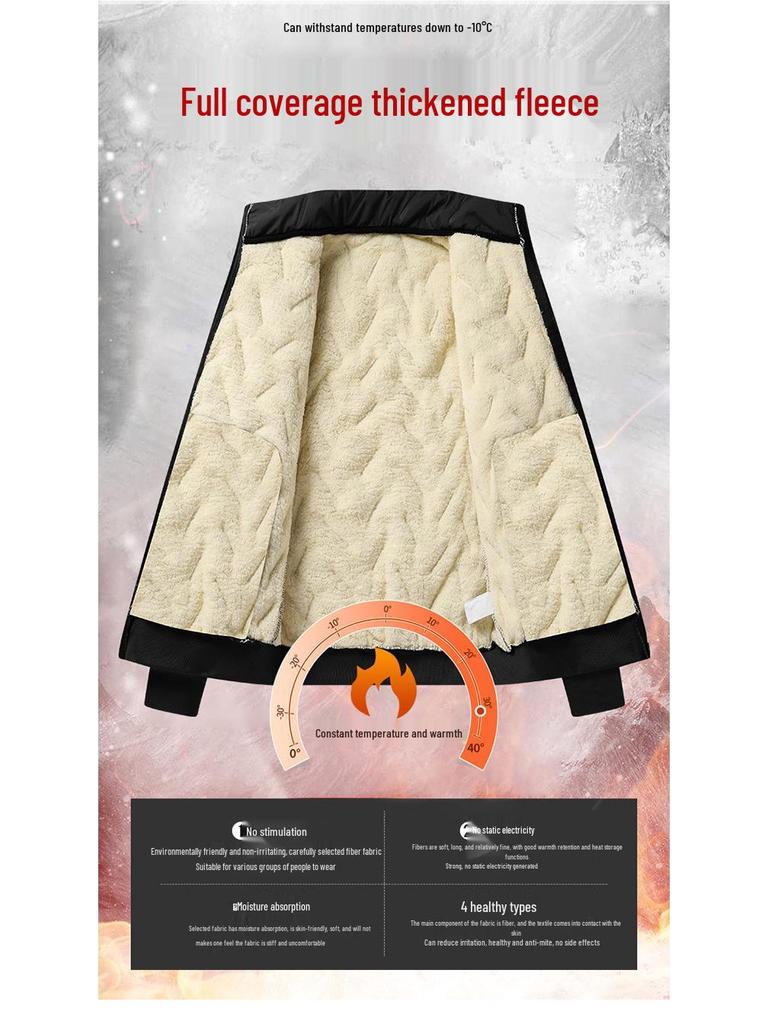 Men's Ultrasonic Lambswool Three-Piece Winter Set: Warm Vest, Stand Collar Cotton Jacket, Plus Velvet Pants