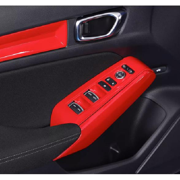 Glass Window Switch Lock Panel Trim 4* For Honda Civic 11th - Bright Red