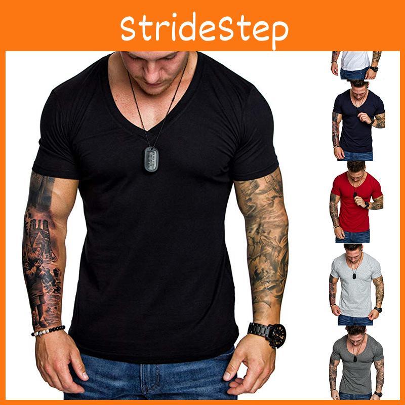High-quality Men's Slim V Neck Short Sleeve Muscle Tee T-shirt For Casual Wear
