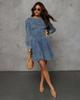 Elegant Autumn Patchwork Waist-Cinching Denim Dress - Long-Sleeved for Women