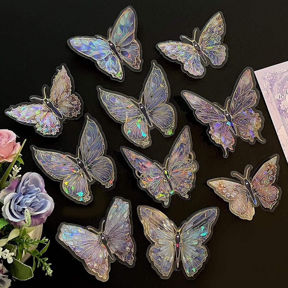 Laser Gold Foil Butterfly Wall Sticker 3D PET Retro Decal DIY Scrapbooking Hollow Butterfly Stickers for Home Decor