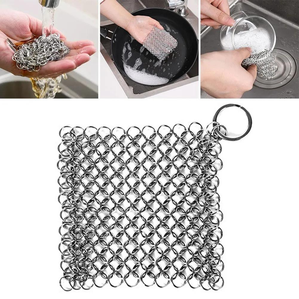 Kitchen Cleaning Ring Cloth Stainless Steel Chain Scrubber Pan Scraper Cookware Accessories Reusable Washing Net Cleaning Tool