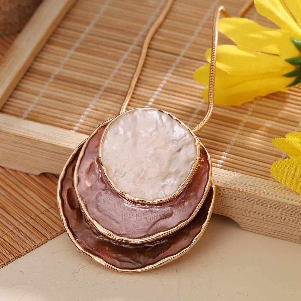 Bohemian Geometric Round Necklace: Multicolor Layered Enamel Zinc Alloy Sweater Chain