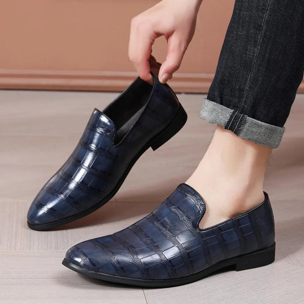 Men's Leather Shoes with British Style Stone Pattern Business Leather Shoes and Formal Shoes Men Loafers
