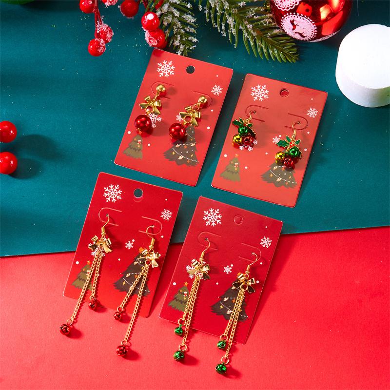Trendy Christmas Tree Bell Tassel Drop Earrings for Women Colorful Xmas Bells Star Long Tassel Earring New Year Jewelry Gift