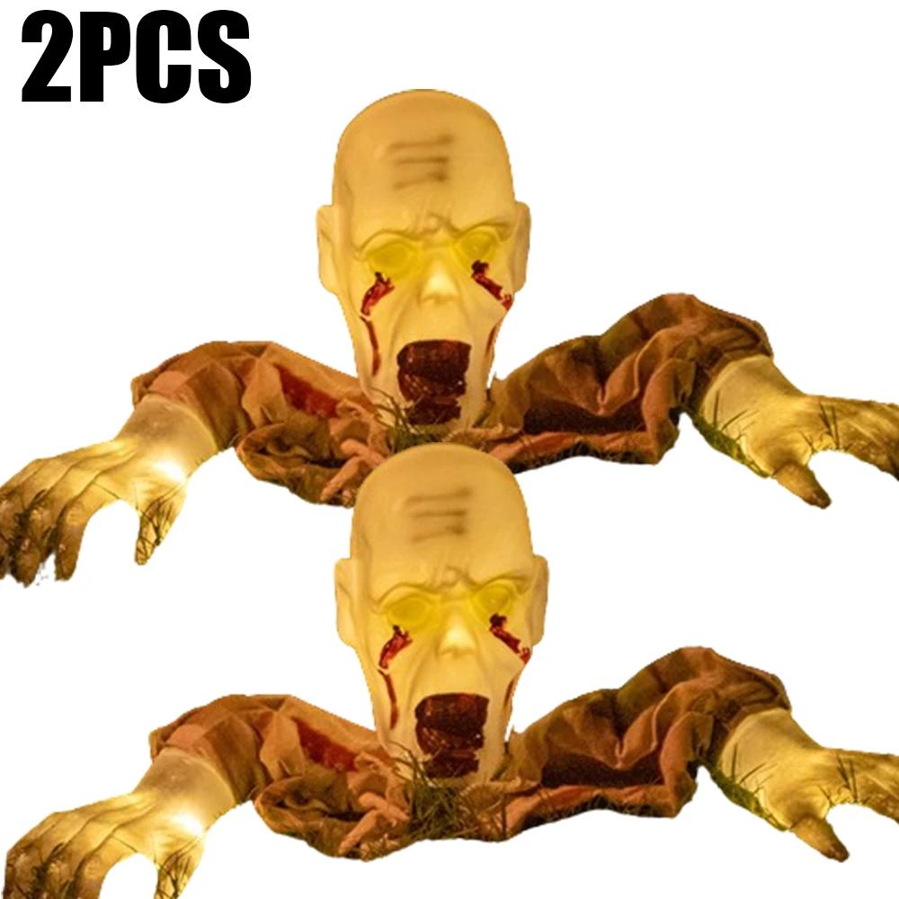 Halloween Glowing Skeleton Ground Plug Hands Set Creepy Ghost Horror Ornament Warm Light Decoration for Yard Street Party Props