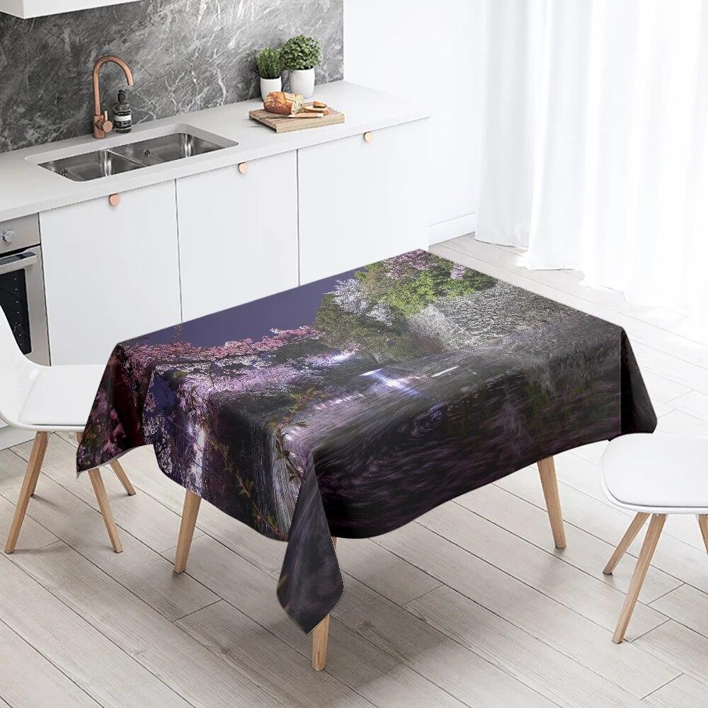 Natural Scenery Tablecloth Outdoor Camping  Anti-fouling Waterproof Rectangular  Home Table Decoration