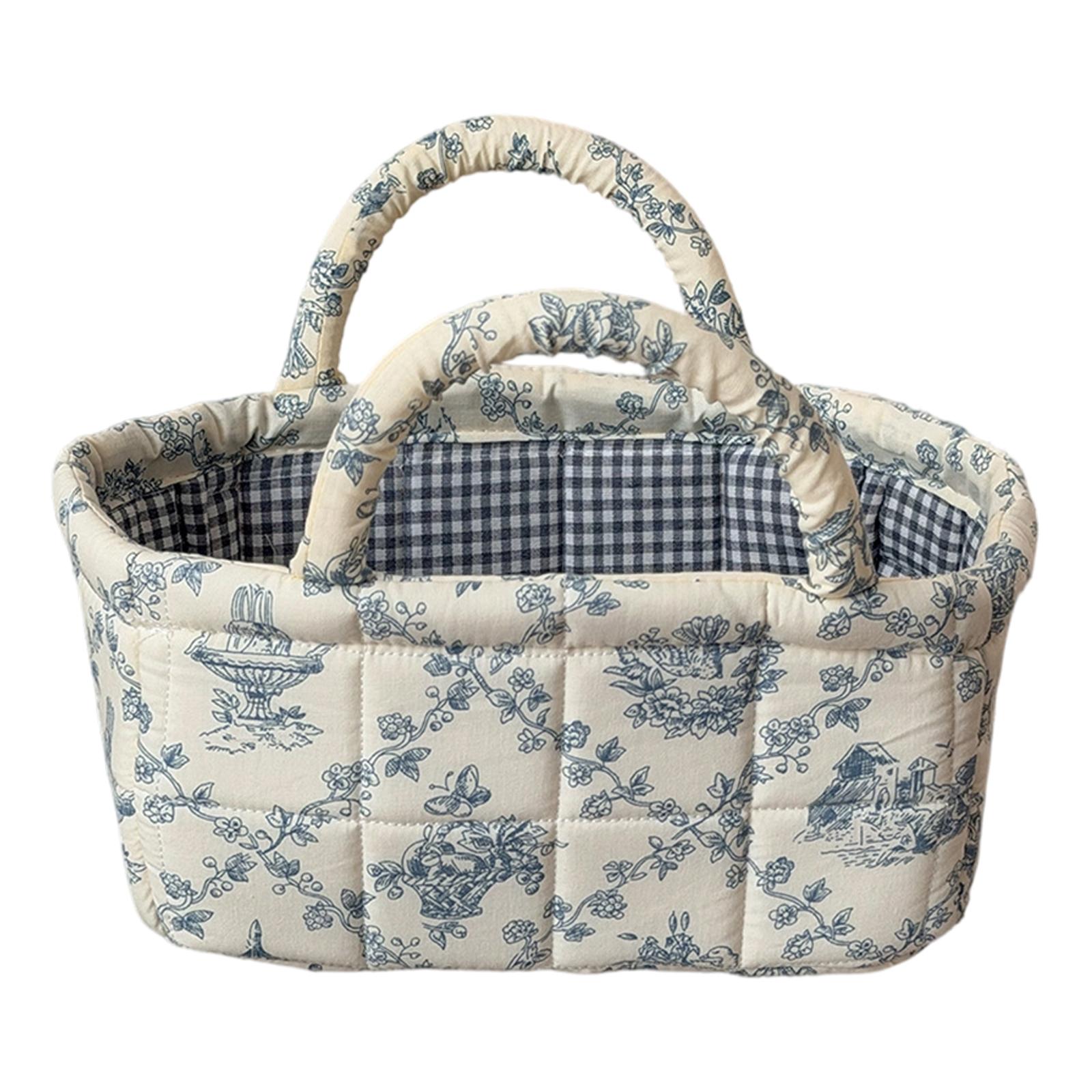 

Multi Purpose Fabric Storage Basket with Handles Floral Pattern Organizer for Toys Snacks Cosmetics Desktop Storage Bin One Size