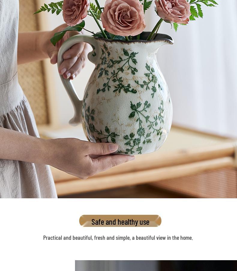 American Country Crackle Glaze Ceramic Milk Jug Vase - Pastoral Feng Shui Flower Arrangement Retro Decor