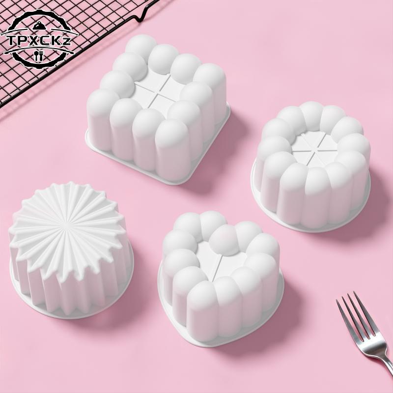 Heart Cylindrical Square Texture French Mousse Cake Mould Silicone Soap Mold Jelly Pudding Dessert Tools Kitchen Bakeware