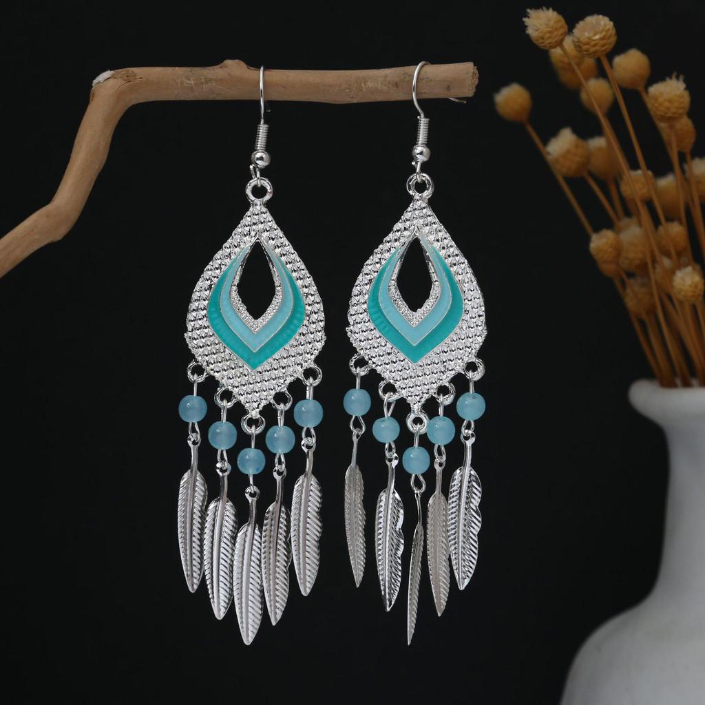 Personalized Bohemian Miao Silver Geometric Tassel Earrings