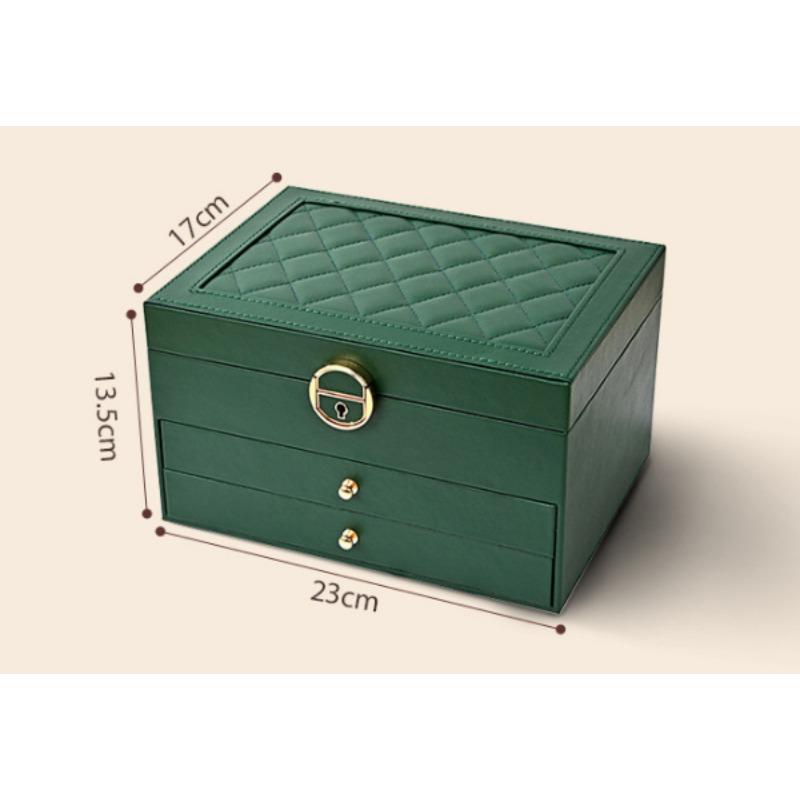 Three Layer Leather Jewelry Multifunctional Storage Box with Lock