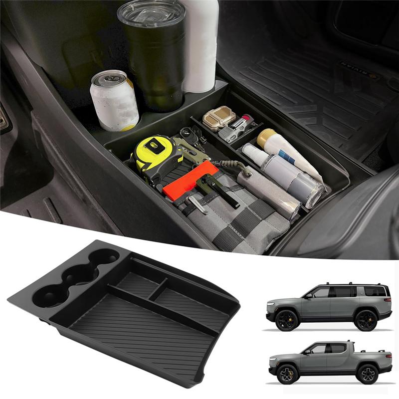 BT-Lower Center Console Organizer Tray With Cup Holder For Rivian R1T/R1S 2022-2024 Console Storage Box Accessories