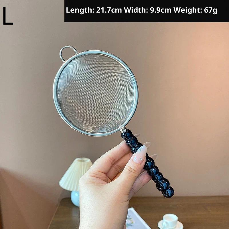Čajové sitko s perlovou keramickou rukoväťou z nehrdzavejúcej ocele s jemným sieťovaným sitkom Filtre na korenie čajové lístky kávu Príslušenstvo k čajníku L čierna