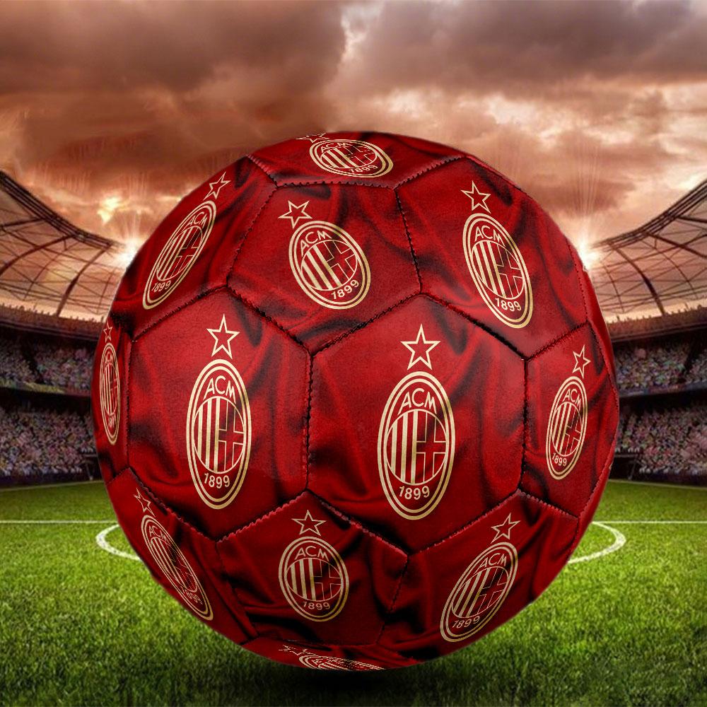 AC Milan logo Size 5 Soccer Ball, Machine-Stitched PVC, Durable & High Bounce, All Ages Fit, fan merchandise, matches & outdoor use.