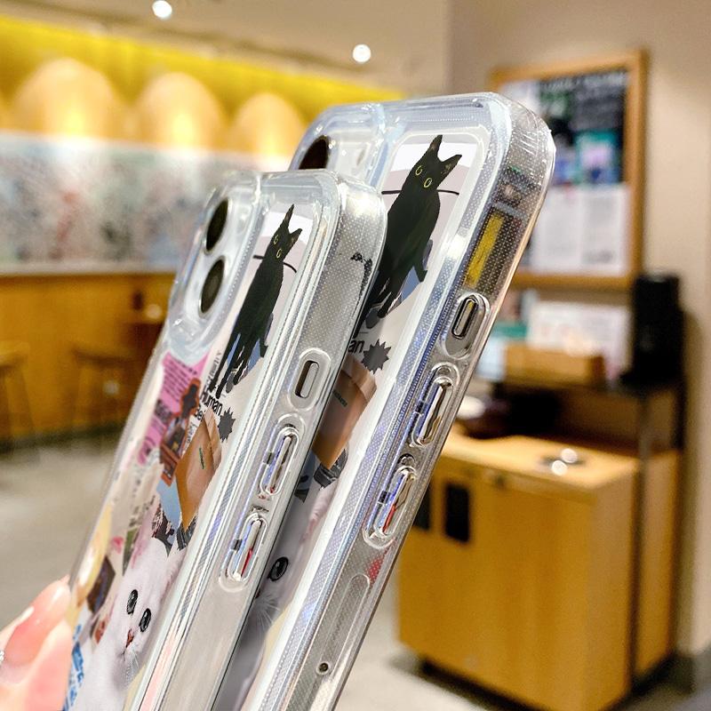 Cute Cats Dogs Transparent Phone Case For iPhone 16 Case iPhone 16 Pro Max 11 12 13 16Plus 15 Pro X XR XS Max Shockproof Cover