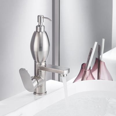 Waschbeckenarmaturen Edelstahl 304 Waschbeckenarmatur mit Seifenspender Neu Gebürstetes Nickel Einlocharmatur Wasserarmatur 58816