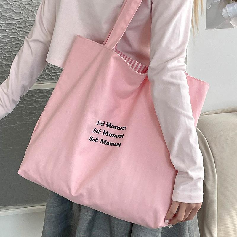 Casual Striped Letter Single-shoulder Bag, Niche Large-capacity Handbag, Shopping Bag