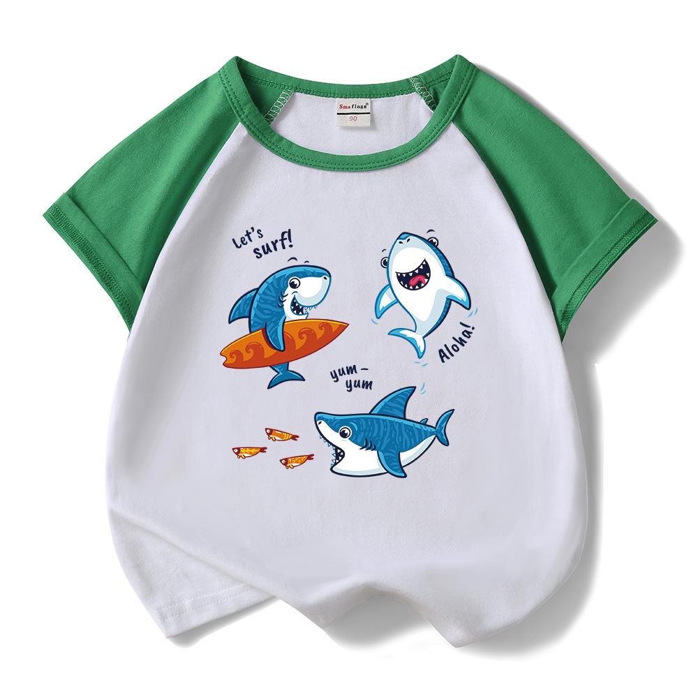 Baby Shark Boys & Girls Cotton Summer Set 2025: Cartoon Short Sleeve T-shirt & Shorts Two-Piece