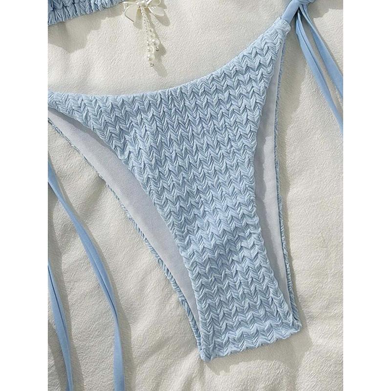 Sexy Solid Laced Up Bikini 2 Pieces Set Women Split Swimsuit Backless Beach Bikini New Summer Swimwear Bikinis Set